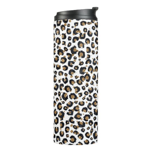 Elegant goud glitter luipaard patroon thermosbeker (Gedraaid links)