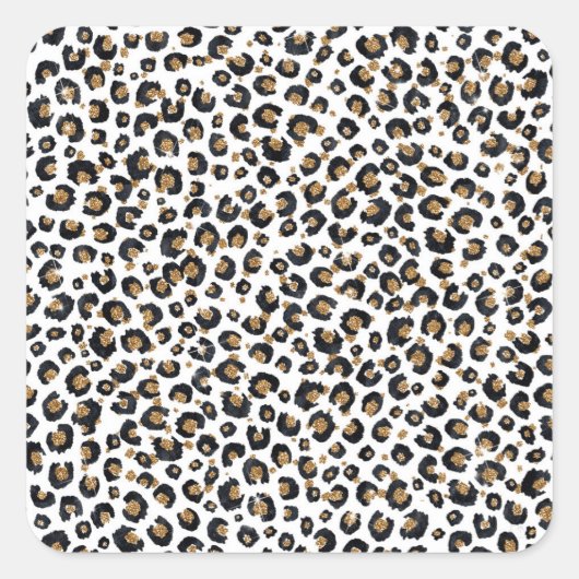 Elegant goud glitter luipaard patroon vierkante sticker (Voorkant)