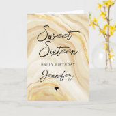 Elegant Goud Glitter Marmer Sweet 16 Verjaardag Kaart (Gele Bloem)