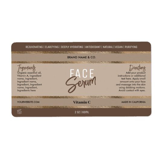 Elegant Goud Glitter Neutraal Beige Kosmetische Fl Etiket (Voorkant)