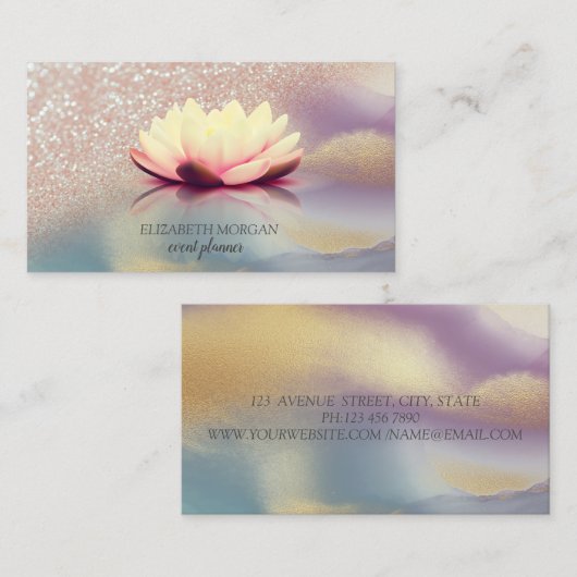 Elegant Goud Glitter Ombre Lotus Holografisch Visitekaartje (Voorkant / Achterkant)