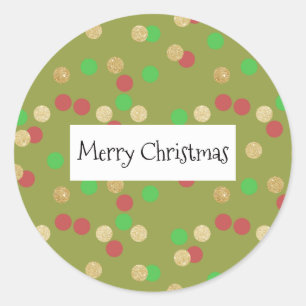 elegant goud glitter red green kerstconfetti ronde sticker