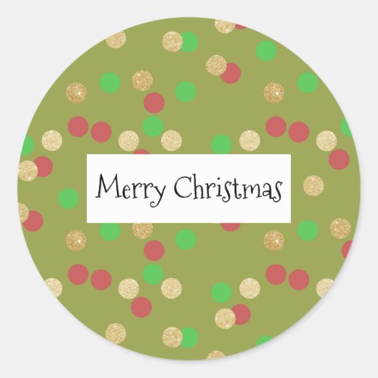 elegant goud glitter red green kerstconfetti ronde sticker (Voorkant)