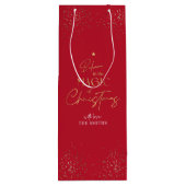 Elegant Goud Glitter Rood Familienaam Kerstmis Wijn Cadeautas (Achterkant)
