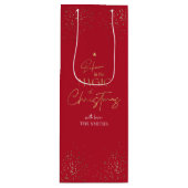 Elegant Goud Glitter Rood Familienaam Kerstmis Wijn Cadeautas (Voorkant)