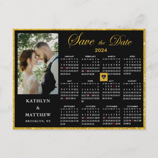 Elegant Goud Glitter Script Photo Save the Date Aankondigingskaart (Voorkant)