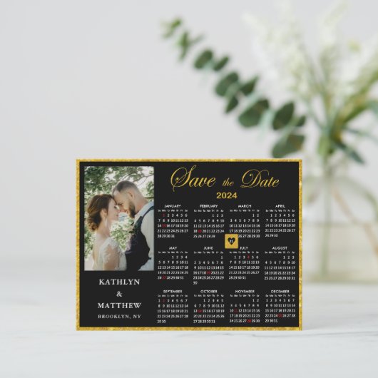 Elegant Goud Glitter Script Photo Save the Date Aankondigingskaart (Staand voorkant)