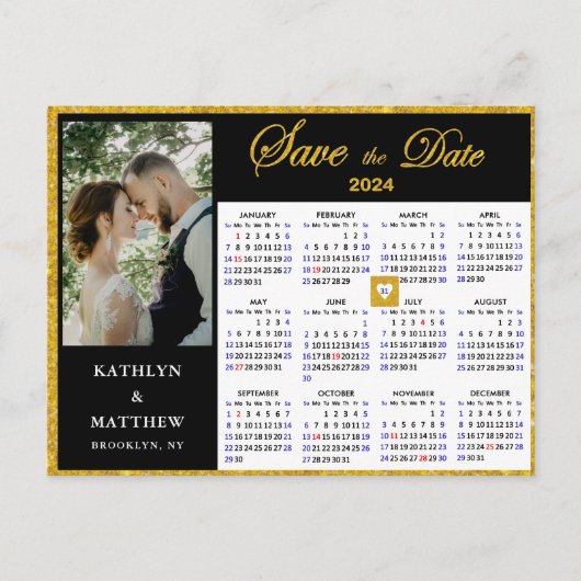 Elegant Goud Glitter Script Photo Save the Date Aankondigingskaart (Voorkant)