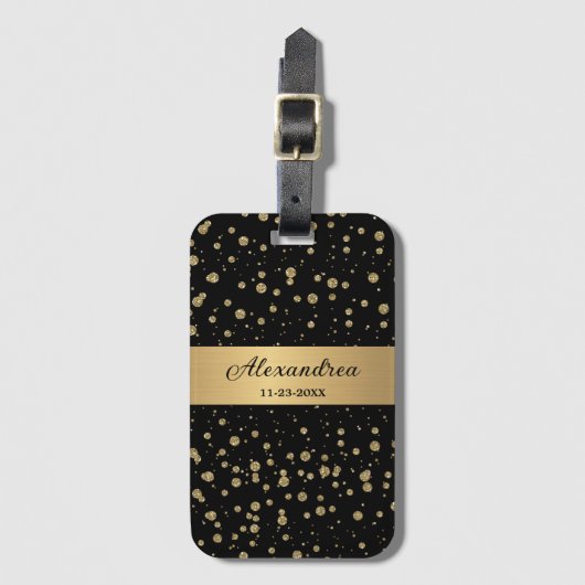 Elegant Goud Glitter Sparkle Black Personaliseer Bagagelabel (Voorkant (verticaal))