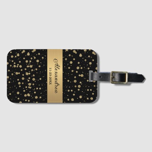 Elegant Goud Glitter Sparkle Black Personaliseer Bagagelabel (Voorkant (horizontaal))