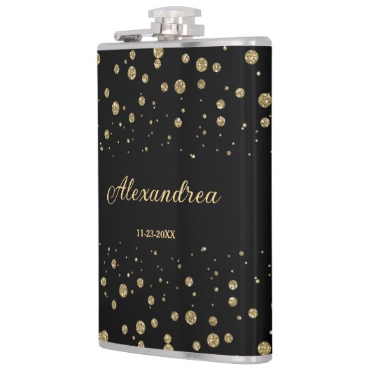 Elegant Goud Glitter Sparkle Black Personaliseer Heupfles (Links)