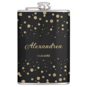 Elegant Goud Glitter Sparkle Black Personaliseer Heupfles (Voorkant)