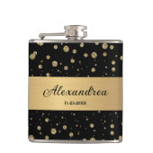 Elegant Goud Glitter Sparkle Black Personaliseer Heupfles (Voorkant)