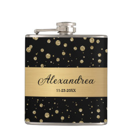 Elegant Goud Glitter Sparkle Black Personaliseer Heupfles