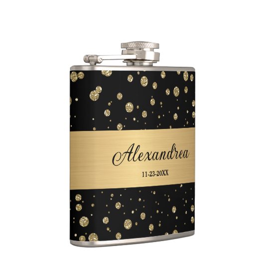 Elegant Goud Glitter Sparkle Black Personaliseer Heupfles (Rechts)