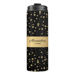 Elegant Goud Glitter Sparkle Black Personaliseer Thermosbeker