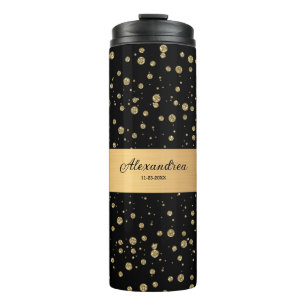 Elegant Goud Glitter Sparkle Black Personaliseer Thermosbeker