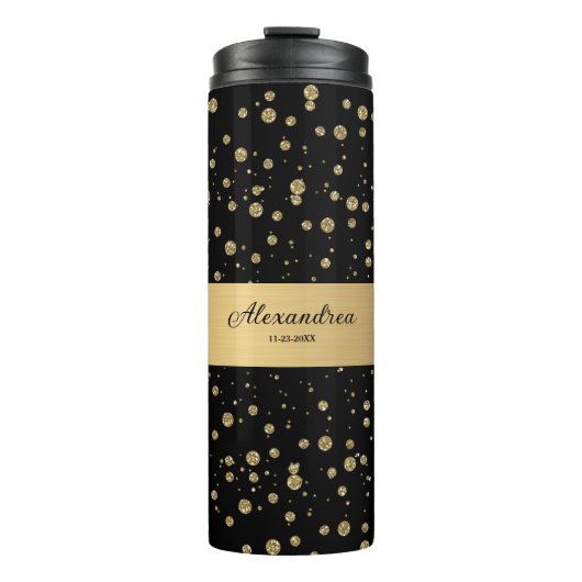 Elegant Goud Glitter Sparkle Black Personaliseer Thermosbeker (Voorkant)
