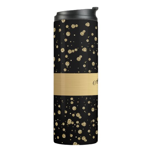 Elegant Goud Glitter Sparkle Black Personaliseer Thermosbeker (Gedraaid links)