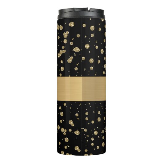 Elegant Goud Glitter Sparkle Black Personaliseer Thermosbeker (Achterkant)