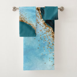 Elegant Goud Glitter Turquoise Marmer Bad Handdoek