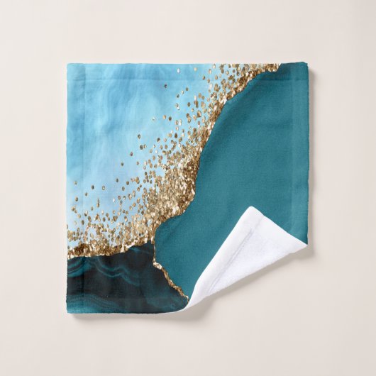 Elegant Goud Glitter Turquoise Marmer Bad Handdoek (Wasdoekje)