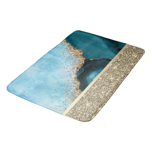 Elegant Goud Glitter Turquoise Marmer Badmat (Gekanteld)