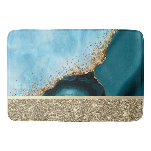 Elegant Goud Glitter Turquoise Marmer Badmat (Voorkant)