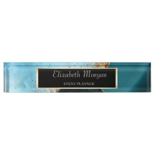 Elegant Goud Glitter Turquoise Marmer, Lijst Naambordje