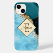 Elegant Goud Glitter Turquoise Marmer Monogram Case-Mate iPhone Case (Achterkant)