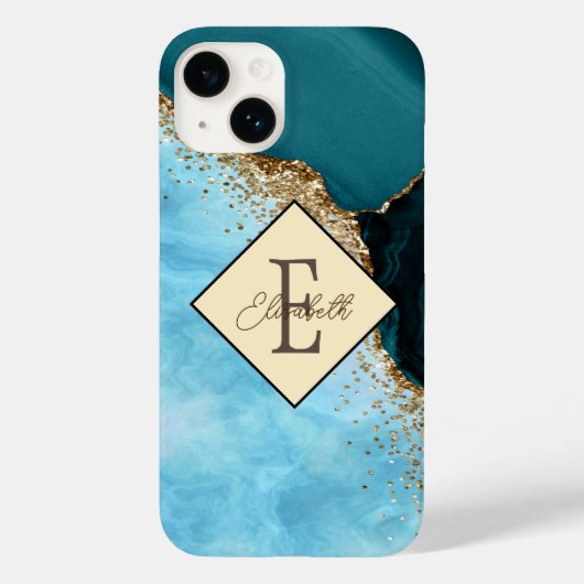 Elegant Goud Glitter Turquoise Marmer Monogram Case-Mate iPhone Case (Achterkant)