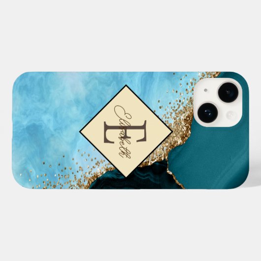 Elegant Goud Glitter Turquoise Marmer Monogram Case-Mate iPhone Case (Achterkant (horizontaal))