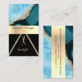 Elegant goud glitter turquoise marmer, schaar visitekaartje (Voorkant / Achterkant)