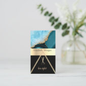 Elegant goud glitter turquoise marmer, schaar visitekaartje (Staand voorkant)