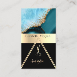 Elegant goud glitter turquoise marmer, schaar visitekaartje