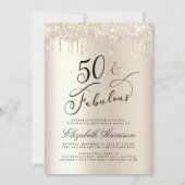 Elegant Goud Glitter Virtual 50e Verjaardagsfeest Kaart (Voorkant)