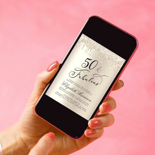 Elegant Goud Glitter Virtual 50e Verjaardagsfeest Kaart