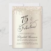 Elegant Goud Glitter Virtual 75e Verjaardagsfeest Kaart (Voorkant)