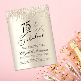 Elegant Goud Glitter Virtual 75e Verjaardagsfeest Kaart