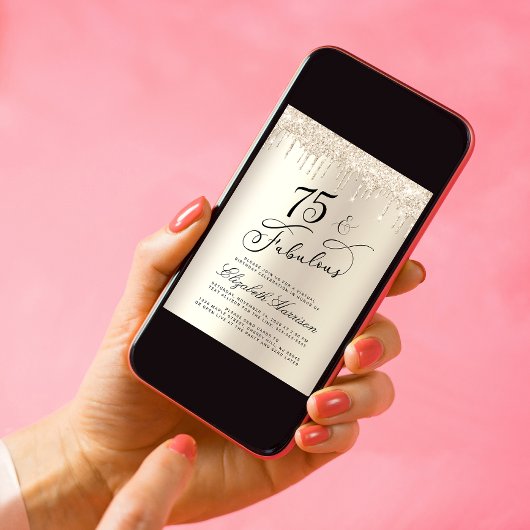 Elegant Goud Glitter Virtual 75e Verjaardagsfeest Kaart