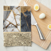 Elegant Goud Glitter Zwart Marmer Geometrisch Theedoek (Quarter Fold)