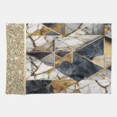 Elegant Goud Glitter Zwart Marmer Geometrisch Theedoek (Horizontaal)