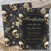 Elegant Goud Gotische Bloemen Skulls Handfasten Kaart