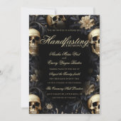 Elegant Goud Gotische Bloemen Skulls Handfasten Kaart (Voorkant)
