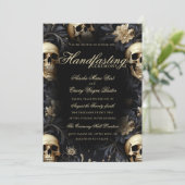 Elegant Goud Gotische Bloemen Skulls Handfasten Kaart (Staand voorkant)
