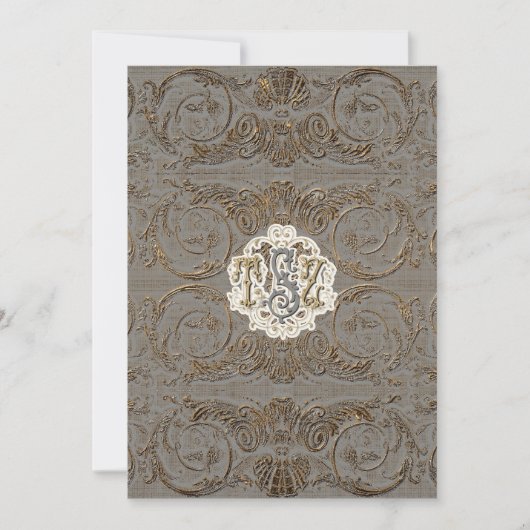 Elegant Goud Goud Barok Custom Monogrammed 5 Kaart (Voorkant)