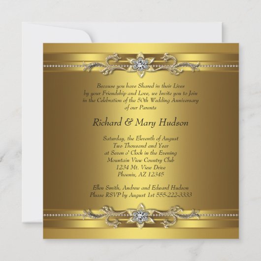 Elegant Goud Gouden 50ste Huwelijksjubileum Kaart (Achterkant)