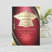 Elegant Goud Graduation Cap Lijst Rood Afstuderen Kaart (Staand voorkant)