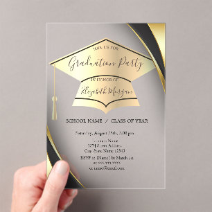 Elegant Goud Graduation Cap Lijst Zwart Afstuderen Acryl Uitnodigingen