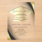 Elegant Goud Graduation Cap Lijst Zwart Afstuderen Acryl Uitnodigingen (Voorkant)